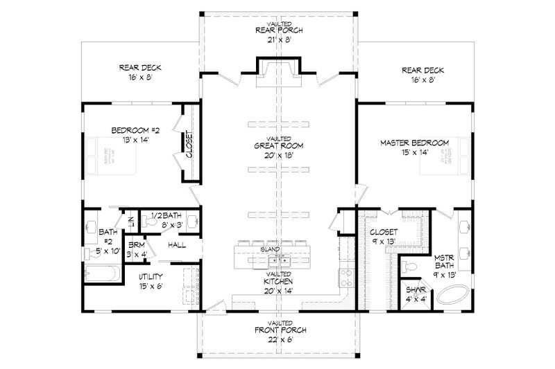 Home Plan - Floor Plan - Main Floor for Country House Plan #932-460 - 2 bed, 2.5 bath