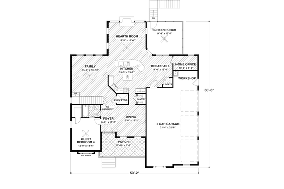 Floor Plan - Main Floor for Craftsman House Plan #56-562 - 4 bed, 4 bath