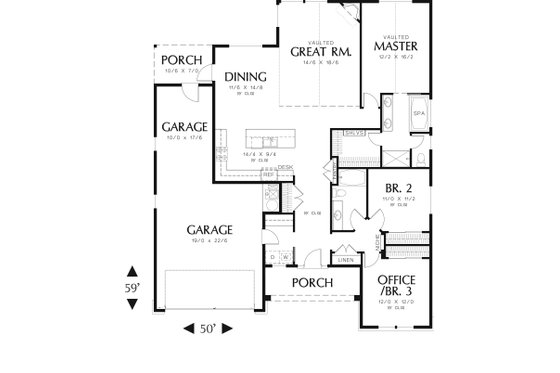 Floor Plan - Main Floor for Traditional House Plan #48-594 - 3 bed, 2 bath