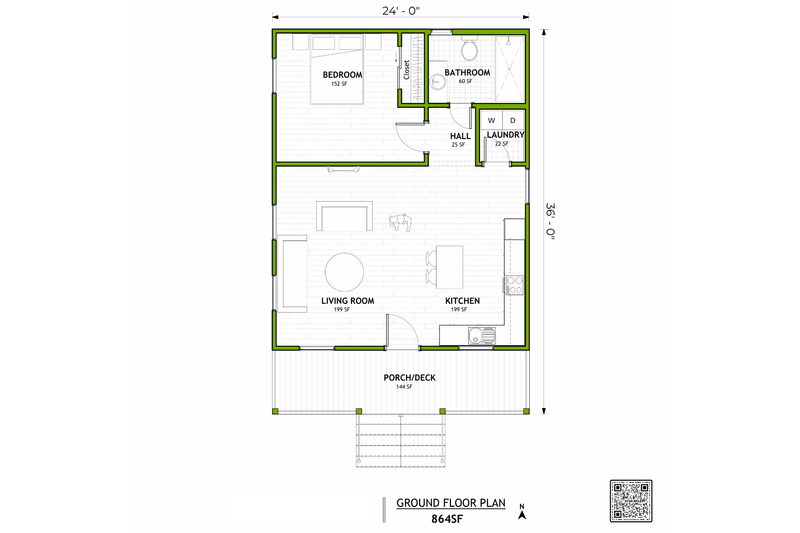 House Design - Floor Plan - Main Floor for Modern House Plan #1106-5 - 1 bed, 1 bath
