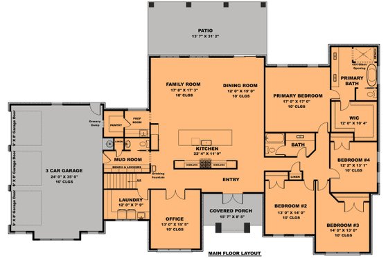 Floor Plan - Main Floor for Traditional House Plan #1111-27 - 4 bed, 3 bath