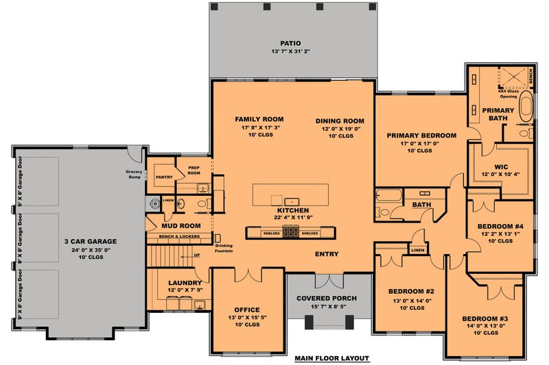 House Plan Design - Floor Plan - Main Floor for Traditional House Plan #1111-27 - 4 bed, 3 bath