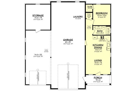 Floor Plan - Main Floor for Barndominium House Plan #430-443 - 1 bed, 1 bath