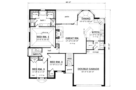 Floor Plan - Main Floor for Traditional House Plan #42-163 - 3 bed, 2 bath