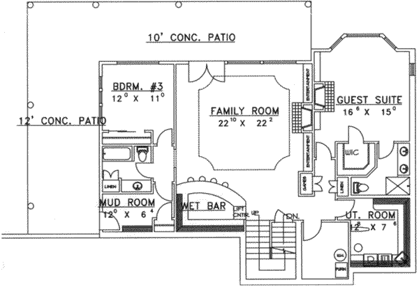 House Blueprint - Traditional Floor Plan - Lower Floor Plan #117-365
