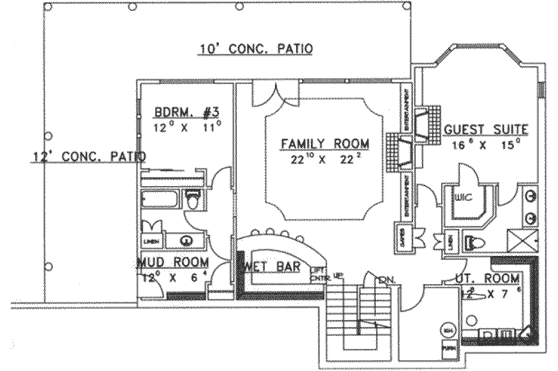 Dream House Plan - Floor Plan - Lower Floor for Traditional House Plan #117-365 - 4 bed, 4 bath