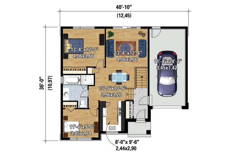 Architectural House Design - Floor Plan - Main Floor 1 for Contemporary House Plan #25-4404 - 2 bed, 1 bath