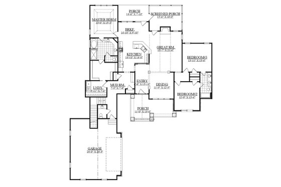 Floor Plan - Main Floor for Ranch House Plan #1071-12 - 3 bed, 2.5 bath