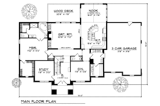 Floor Plan - Main Floor for European House Plan #70-509 - 5 bed, 3.5 bath