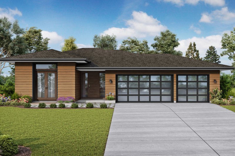 House Blueprint - Prairie Exterior - Front Elevation Plan #48-1085