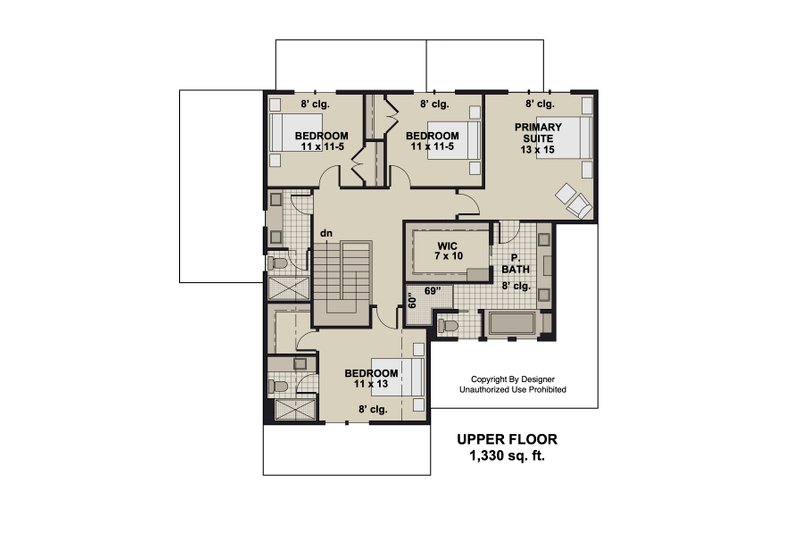 Architectural House Design - Floor Plan - Upper Floor for Bungalow House Plan #51-1367 - 4 bed, 3.5 bath