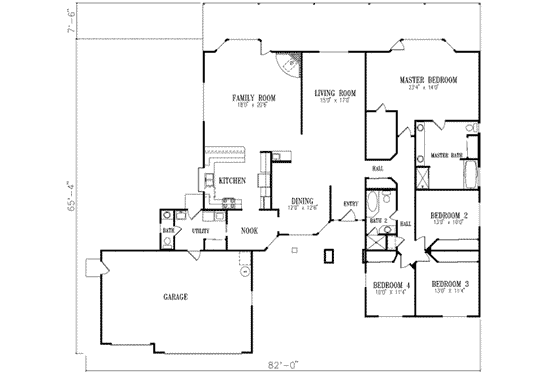 Floor Plan - Main Floor for Ranch House Plan #1-677 - 4 bed, 2.5 bath