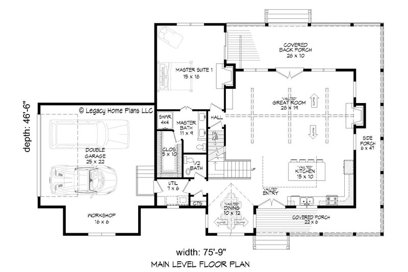 House Plan Design - Floor Plan - Main Floor for Country House Plan #932-764 - 3 bed, 2.5 bath