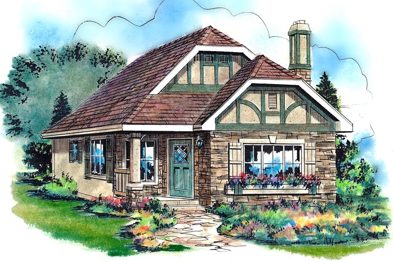 Tudor Style House Plan - 2 Beds 1 Baths 757 Sq/Ft Plan #18-1045