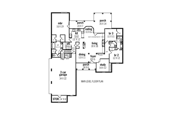 Floor Plan - Main Floor for European House Plan #45-356 - 3 bed, 2.5 bath