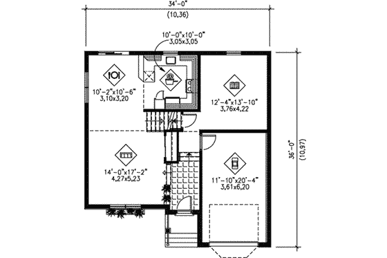 Floor Plan - Main Floor for Cottage House Plan #25-4116 - 3 bed, 2 bath