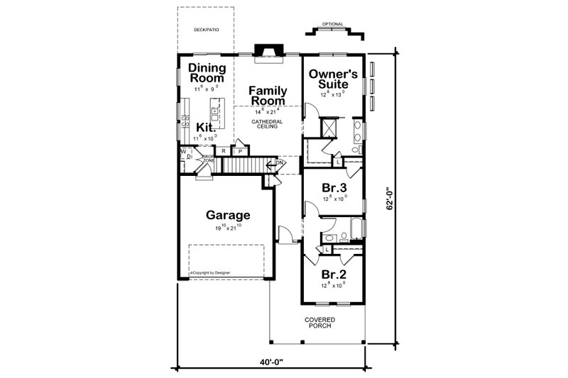 House Blueprint - Floor Plan - Main Floor for Farmhouse House Plan #20-2440 - 3 bed, 2 bath