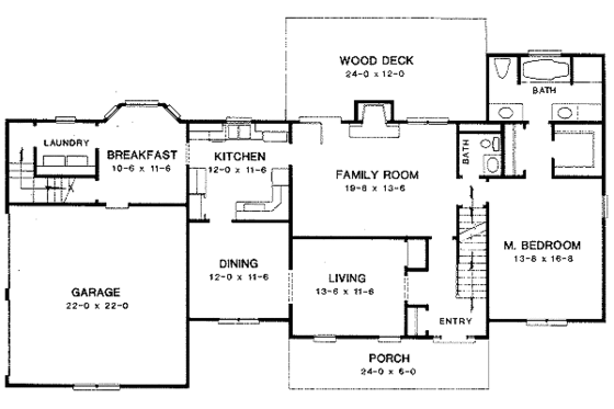 Floor Plan - Main Floor for Colonial House Plan #10-205 - 3 bed, 2.5 bath