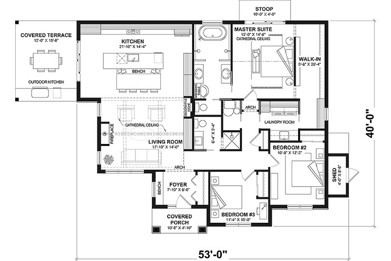 Home Plan - Floor Plan - Main Floor for European House Plan #23-2845 - 3 bed, 2 bath
