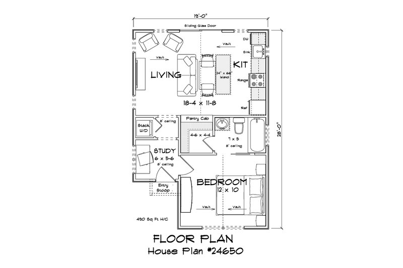 Dream House Plan - Floor Plan - Main Floor 1 for Cottage House Plan #513-2443 - 1 bed, 1 bath