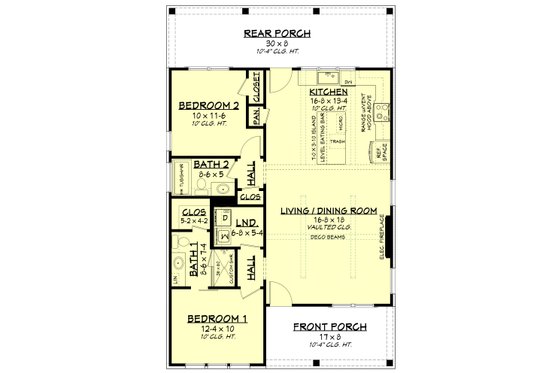 Floor Plan - Main Floor for Farmhouse House Plan #430-282 - 2 bed, 2 bath