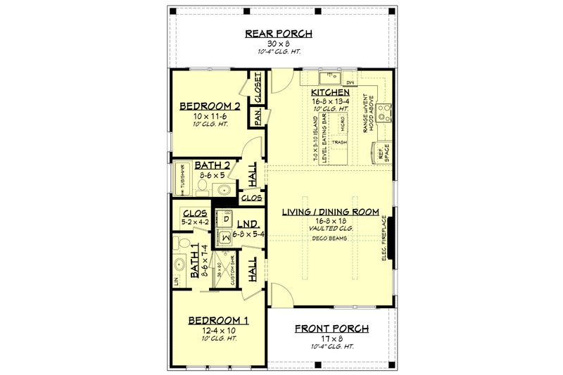House Blueprint - Floor Plan - Main Floor for Farmhouse House Plan #430-282 - 2 bed, 2 bath