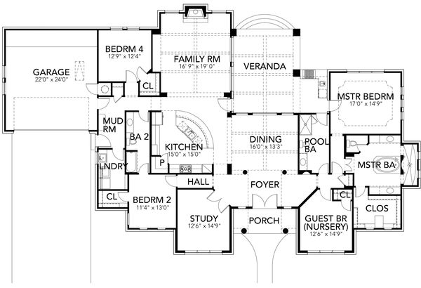 Home Plan - Mediterranean Floor Plan - Main Floor Plan #80-222