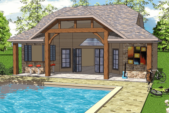Exterior - Front Elevation for Craftsman House Plan #8-126 - 1 bed, 1 bath