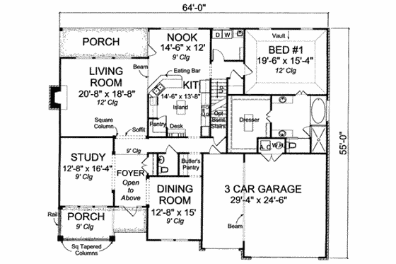 Floor Plan - Main Floor for Traditional House Plan #20-1834 - 4 bed, 4 bath