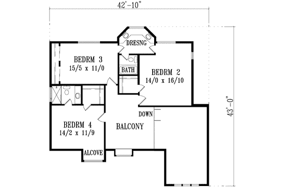 Floor Plan - Upper Floor for Adobe / Southwestern House Plan #1-1111 - 4 bed, 3.5 bath