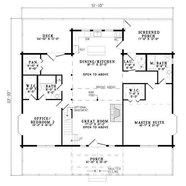 Floor Plan - Main Floor for Log House Plan #17-502 - 2 bed, 2 bath