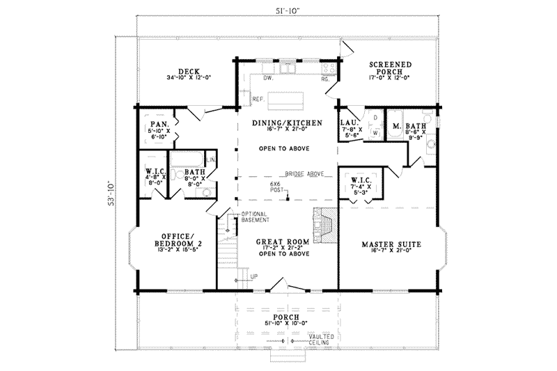 House Plan Design - Floor Plan - Main Floor for Log House Plan #17-502 - 2 bed, 2 bath