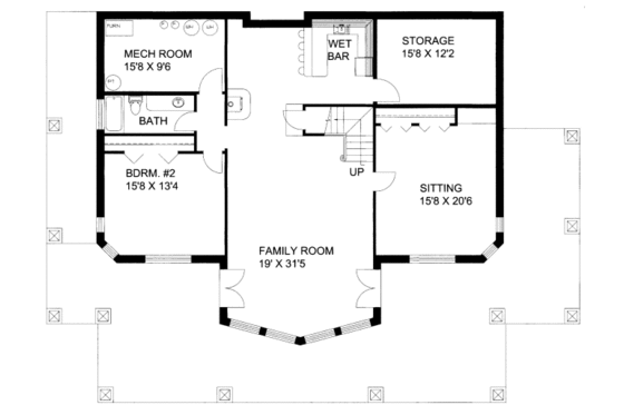 Floor Plan - Lower Floor for Bungalow House Plan #117-646 - 3 bed, 3 bath