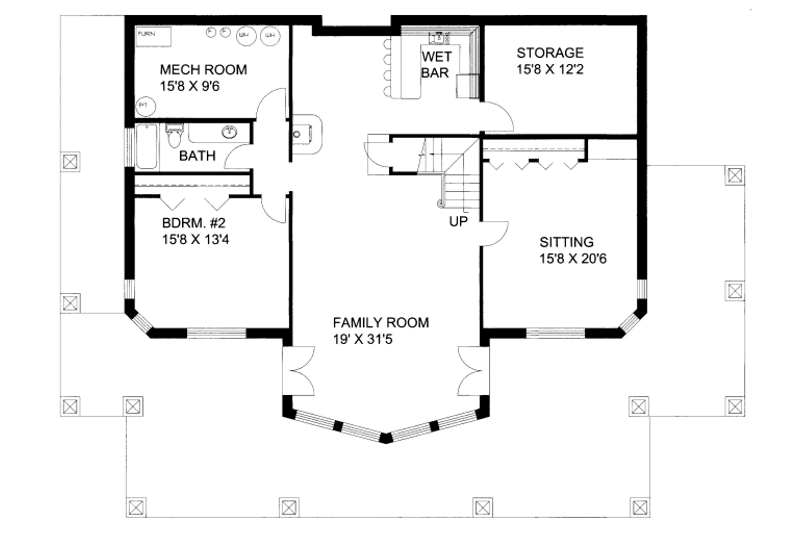 Architectural House Design - Floor Plan - Lower Floor for Bungalow House Plan #117-646 - 3 bed, 3 bath