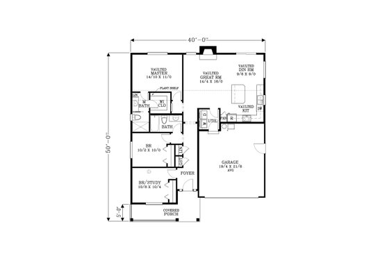 Floor Plan - Main Floor for Craftsman House Plan #53-617 - 3 bed, 2 bath