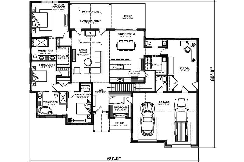 Dream House Plan - Floor Plan - Main Floor for Farmhouse House Plan #23-2750 - 3 bed, 2.5 bath