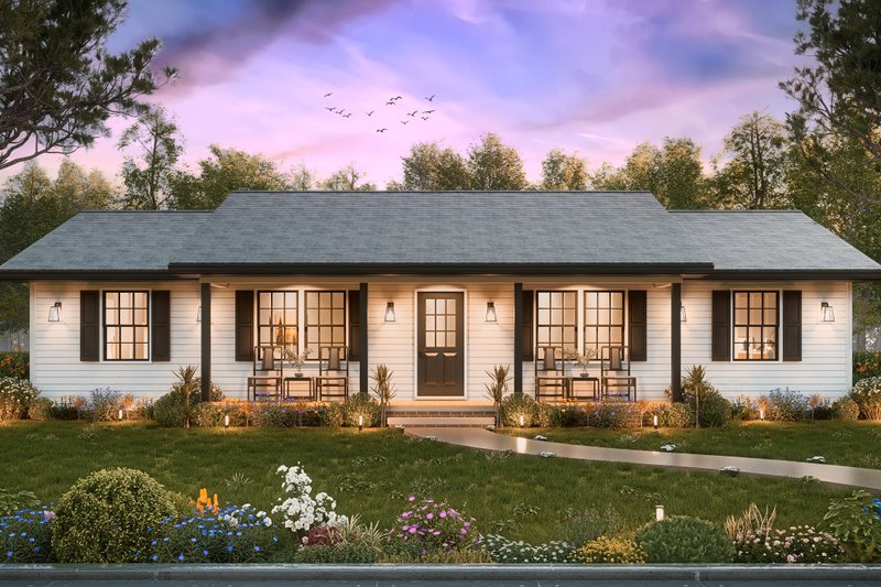 Architectural House Design - Exterior - Front Elevation 3 for Ranch House Plan #54-616 - 4 bed, 2 bath