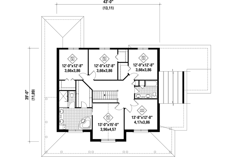 Home Plan - Floor Plan - Upper Floor for Country House Plan #25-4627 - 4 bed, 2 bath