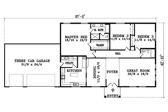 Floor Plan - Main Floor for European House Plan #1-1403 - 3 bed, 2 bath