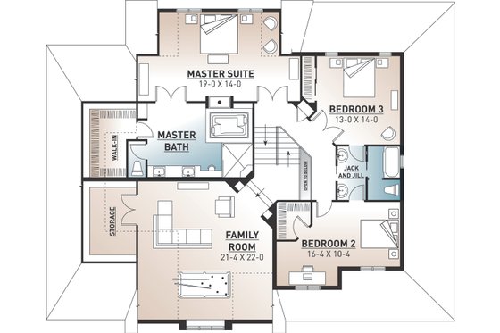 Floor Plan - Upper Floor for Traditional House Plan #23-570 - 3 bed, 2.5 bath
