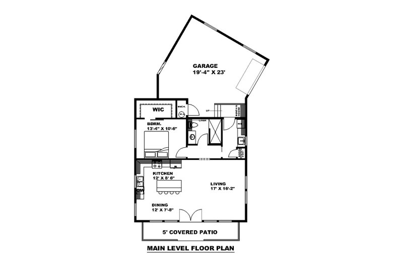 Architectural House Design - Floor Plan - Main Floor for Farmhouse House Plan #117-910 - 1 bed, 1 bath