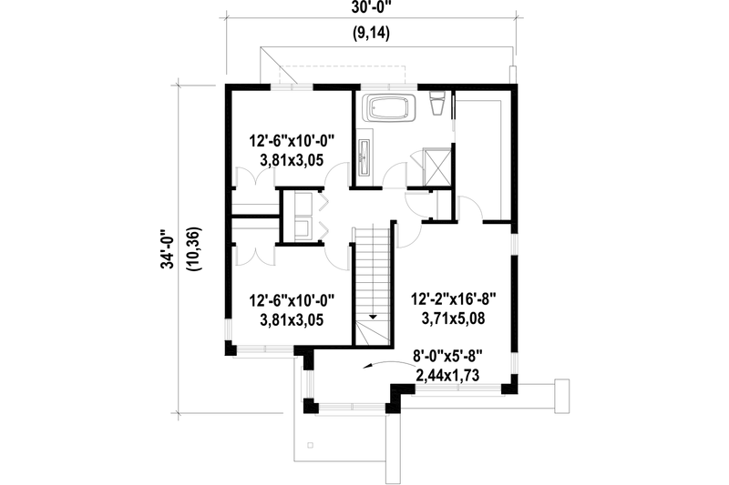 House Blueprint - Floor Plan - Upper Floor for Contemporary House Plan #25-4308 - 3 bed, 1 bath