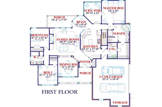 Floor Plan - Main Floor for European House Plan #63-127 - 5 bed, 3 bath