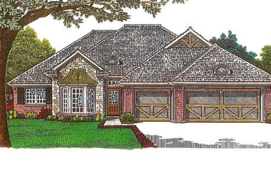 Exterior - Front Elevation for European House Plan #310-971 - 3 bed, 2 bath