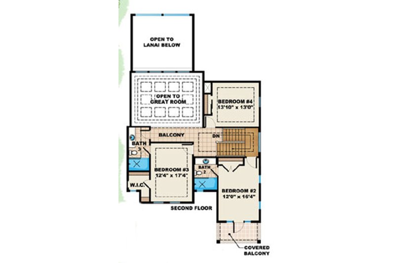 House Blueprint - Floor Plan - Upper Floor for Beach House Plan #27-412 - 5 bed, 2.5 bath