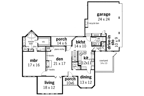 Floor Plan - Main Floor for Traditional House Plan #45-155 - 4 bed, 3.5 bath
