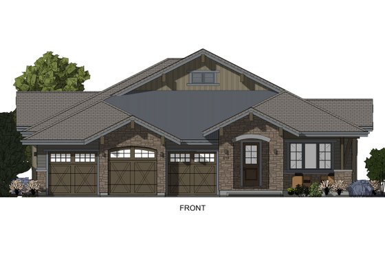 Exterior - Front Elevation 3 for Ranch House Plan #1069-7 - 3 bed, 2.5 bath