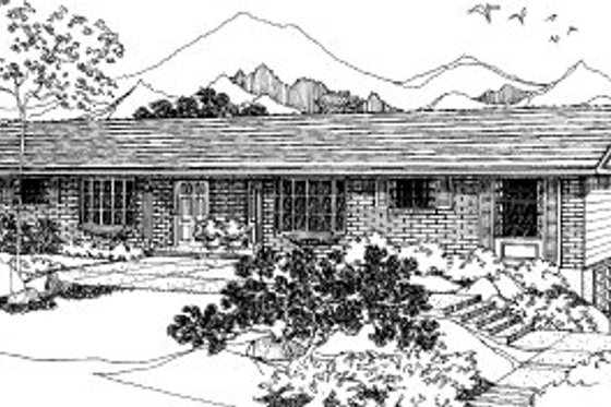 Exterior - Front Elevation for Ranch House Plan #303-159 - 2 bed, 1 bath