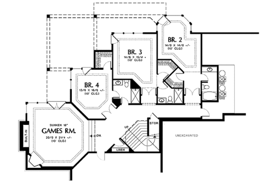 Floor Plan - Lower Floor for European House Plan #48-133 - 5 bed, 4.5 bath