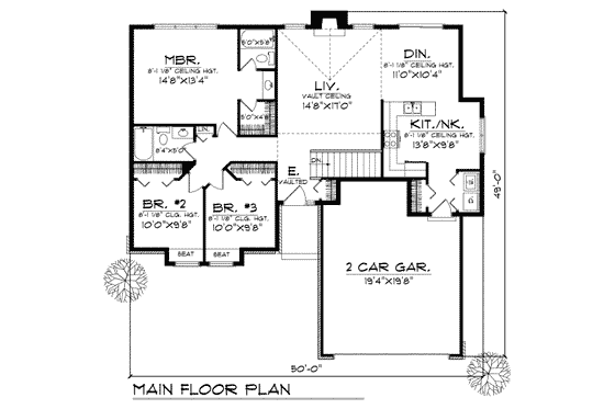 Floor Plan - Main Floor for Traditional House Plan #70-123 - 3 bed, 2 bath